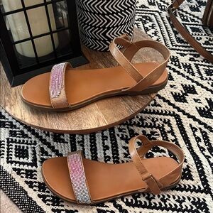 Chic Tan Sandals with Rhinestone Detail